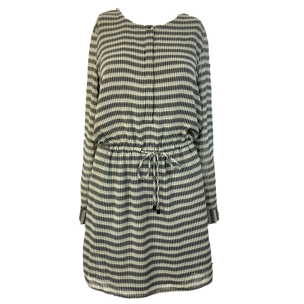 MNG Dress Womens Sz 2 Black Gray Striped Blouson‎ Drawstring Long Sleeve